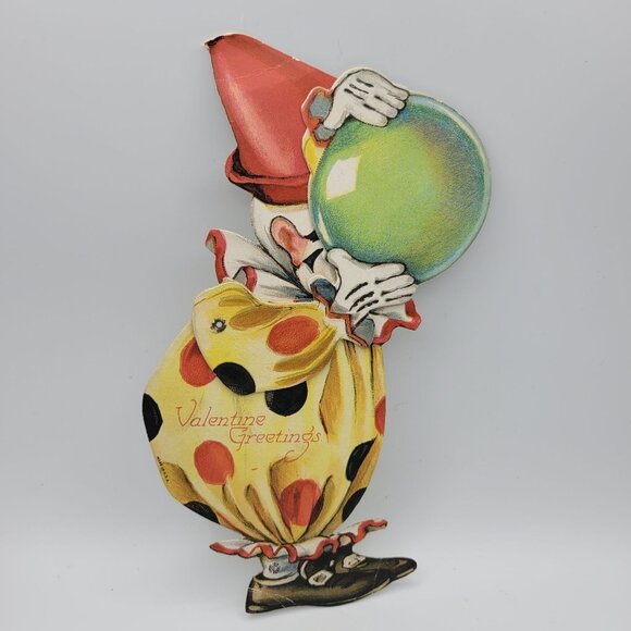 Vintage Valentines Day Clown Die Cut Collectible Paper Greeting Card Art - Picture 3 of 5